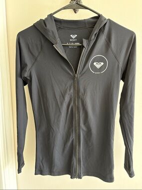 Roxy Black Hooded Rashguard Zip Jacket with Logo Size Small